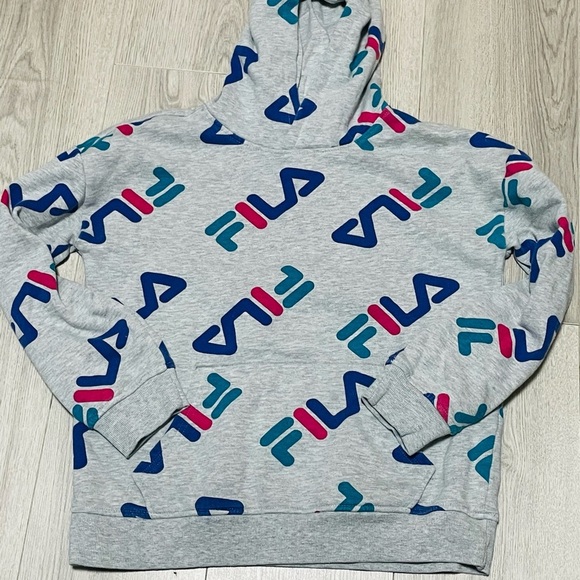 Fila Gray Youth Hoodie with Blue and Pink Accents - Picture 1 of 5